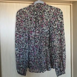 Dynamite semi-sheer floral tie-neck blouse